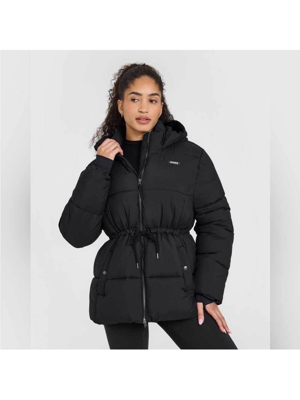 ONER ACTIVE WOMENS BLACK MID LENGTH PUFFER WINTER JACKET